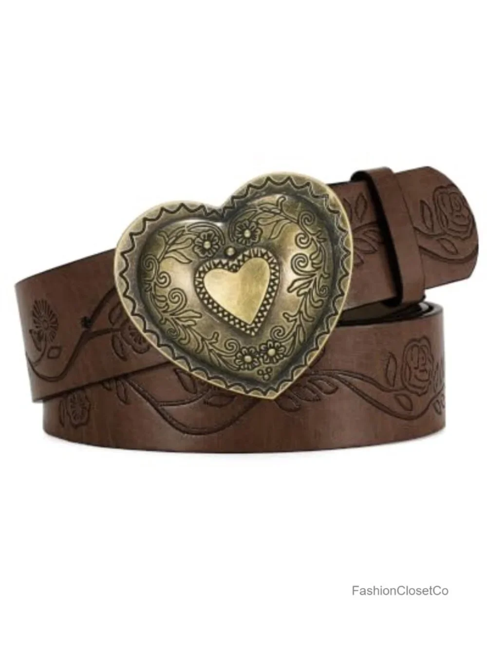 Vintage Western Belt with Floral Carved Design - Faux Leather